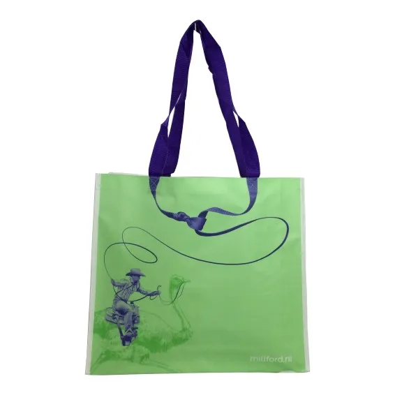 Ki pa tise sak ak plastifikasyon Shopping Tote Bag ak Pp sangle